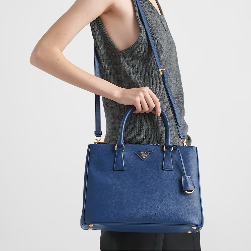 Authentic Prada Galleria Tote Large Bag Saffiano Leather Bluette Dark Blue